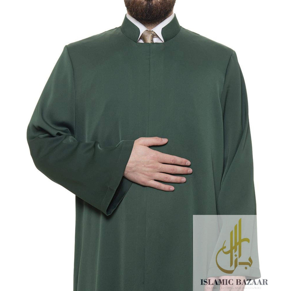 Grandad Collet Dark Green Turkish Jubba S, M, L, XL Thobe, Galabiyya, Jubbah, Disdasha, Cubbe, Long Kurta, Muslim Clothing