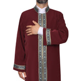 S, M, L, XL, XXL Bordeaux Thobe with blue dotted bordures, Galabiyya, Traditional Turkish Style Jubbah, Bisht, Daffah, Imams Long Kurta
