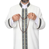 S, M, L, XL, XXL Beige Thobe with blue dotted bordures, Galabiyya, Traditional Turkish Style Jubbah, Bisht, Daffah, Imams Long Kurta