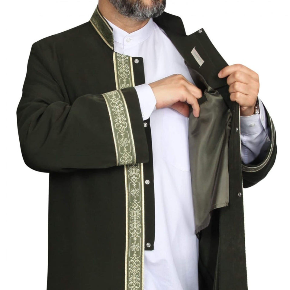 Khaki and Light Green Bordured Jubbah M, L, XL Imams Daffah, Jalabiya for Men, Muslim Mens Jubba, Thobe, Galabiyya, Long Kurta, Cubbe, Bisht