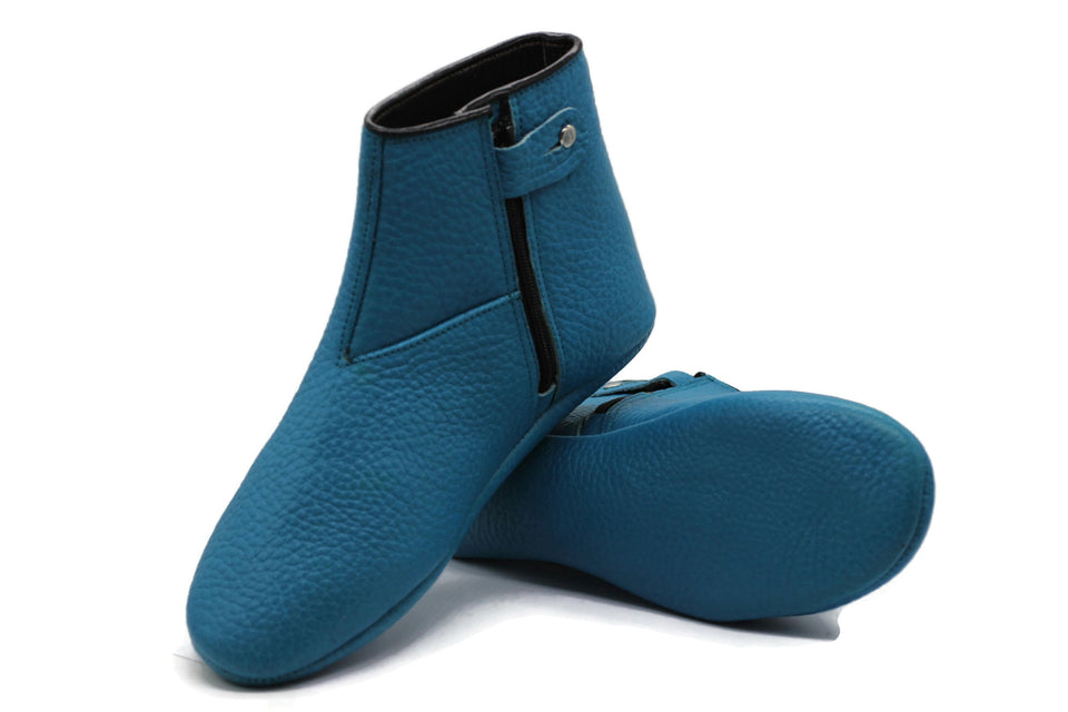 Genuine Leather Light Blue Feet Warmer with MEN Size, Home Slippers, Khuffain, Wudu Socks, Home Shoes, Moccasin, Grounding Shoes