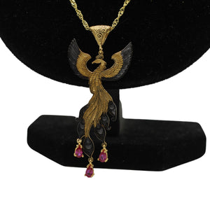 Ogrlica Feniks u usponu u mat crnoj i pozlaćenoj završnoj obradi, ogrlica s feniksom od sterling srebra, privjesak za ptice Simurg s lančićem