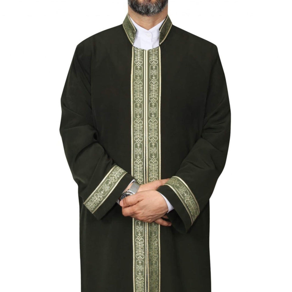 Khaki and Light Green Bordured Jubbah M, L, XL Imams Daffah, Jalabiya for Men, Muslim Mens Jubba, Thobe, Galabiyya, Long Kurta, Cubbe, Bisht