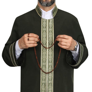 Khaki and Light Green Bordured Jubbah M, L, XL Imams Daffah, Jalabiya for Men, Muslim Mens Jubba, Thobe, Galabiyya, Long Kurta, Cubbe, Bisht