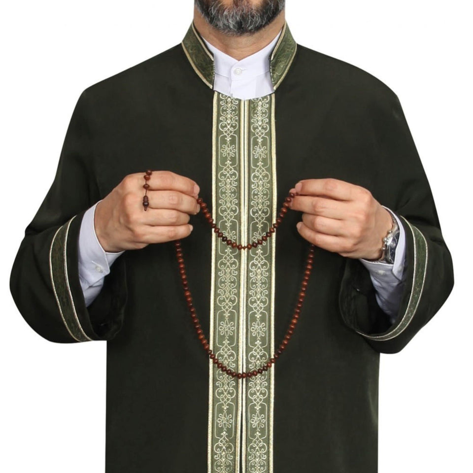 Khaki and Light Green Bordured Jubbah M, L, XL Imams Daffah, Jalabiya for Men, Muslim Mens Jubba, Thobe, Galabiyya, Long Kurta, Cubbe, Bisht