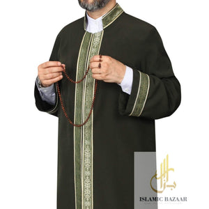 Khaki and Light Green Bordured Jubbah M, L, XL Imams Daffah, Jalabiya for Men, Muslim Mens Jubba, Thobe, Galabiyya, Long Kurta, Cubbe, Bisht