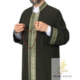 Khaki and Light Green Bordured Jubbah M, L, XL Imams Daffah, Jalabiya for Men, Muslim Mens Jubba, Thobe, Galabiyya, Long Kurta, Cubbe, Bisht