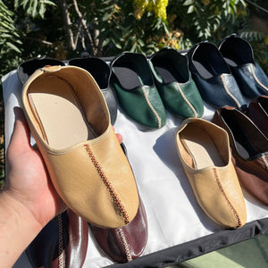Genuine Leather Beige Babouche Tawaf Shoes in Women Size, Leather Slippers, Home Shoes, House Slippers, Barefoot Moccasins