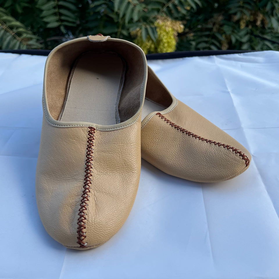 Genuine Leather Beige Babouche Tawaf Shoes in Women Size, Leather Slippers, Home Shoes, House Slippers, Barefoot Moccasins