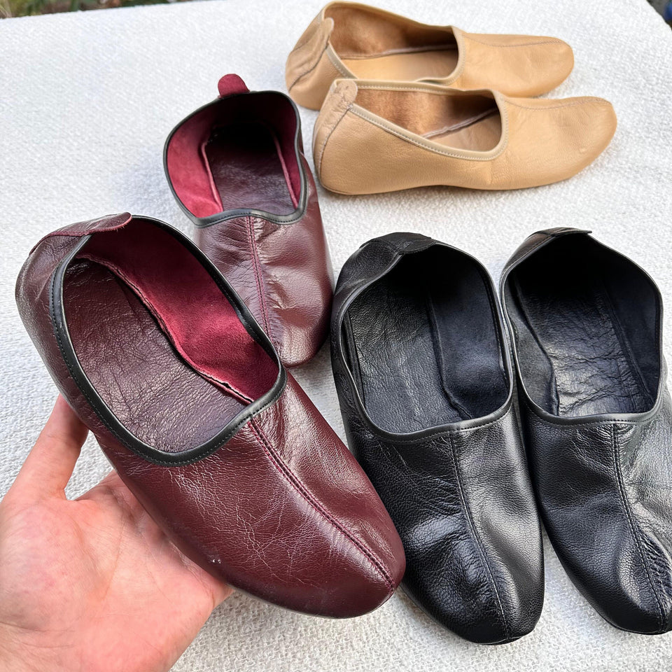 Genuine Leather Bordeaux Tawaf Shoes in Women Size, Leather Slippers, Home Shoes, House Slippers with Leather Insole, Grounding Shoes