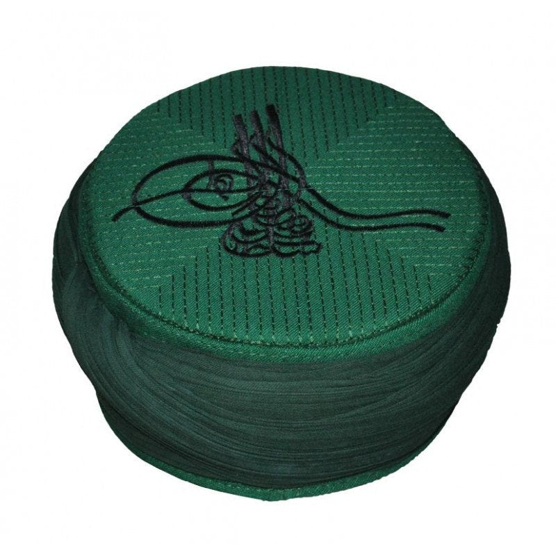 Hand Made Islamic Prayer Hat - Black Tughra Emroidered Kufi- Koofi imamah Cap - muslim skul cap - Islamic cap - Sarik -