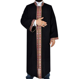 Ibrahim Jubbah - Mens Islamic Wear Black Thobe with Bordures, Galabiyya, Jubbah, Muslim Long Kurta