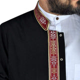 Ibrahim Jubbah - Mens Islamic Wear Black Thobe with Bordures, Galabiyya, Jubbah, Muslim Long Kurta