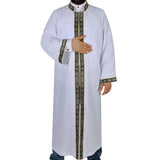 Muslim Long Kurta - Jubbah - Muslim dress - Mens Islamic Wear white Thobe with bordures, Galabiyya, Jubbah, Muslim Long Kurta