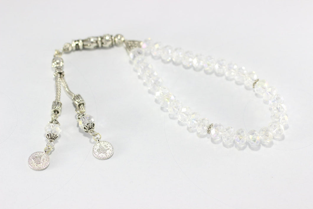 White Crystal Tasbeeh - Handmade Islamic Tasbeeh with White Crystal Prayer Beads 33 Misbaha Tespih Masbaha- Tasbih - islamic gift - - islamicbazaar